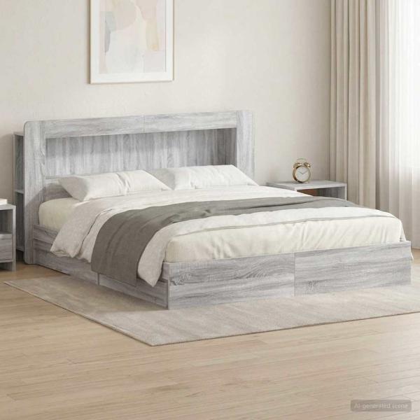 ARDEBO.de - Bettgestell mit Stauraum Grau Sonoma 180 x 200 cm Holzwerkstoff