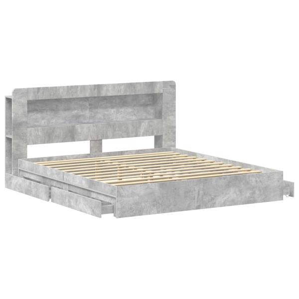 Bettgestell mit Stauraum Betongrau 200 x 200 cm Holzwerkstoff