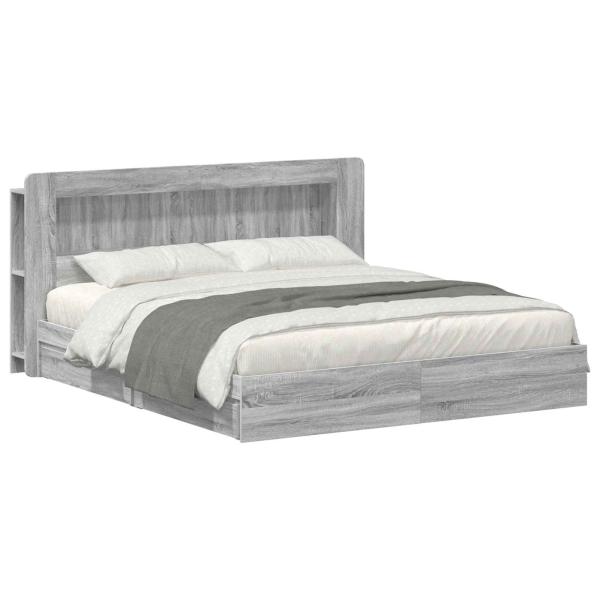 Bettgestell mit Stauraum Grau Sonoma 200 x 200 cm Holzwerkstoff