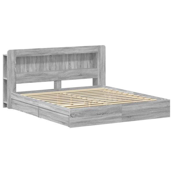 Bettgestell mit Stauraum Grau Sonoma 200 x 200 cm Holzwerkstoff