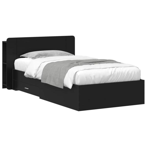 ARDEBO.de - Bettgestell mit Stauraum Schwarz 75 x 190 cm Holzwerkstoff