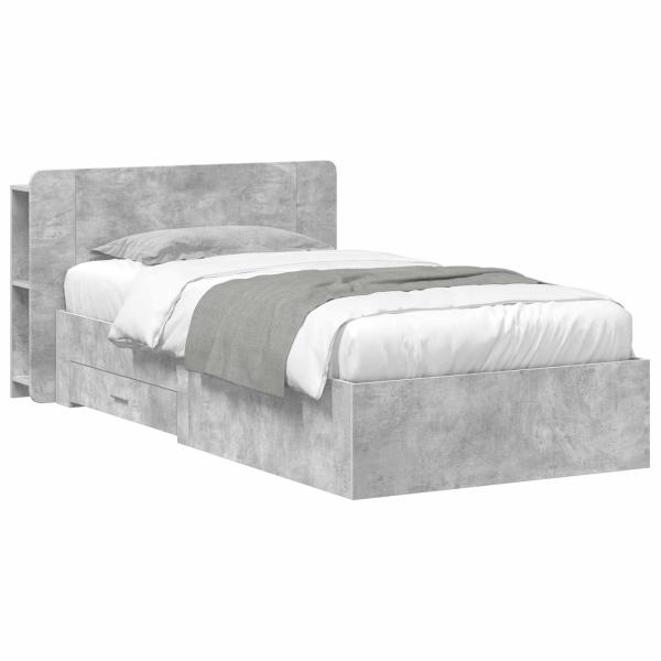 ARDEBO.de - Bettgestell mit Stauraum Betongrau 75 x 190 cm Holzwerkstoff