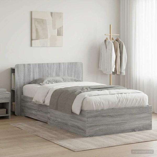 ARDEBO.de - Bettgestell mit Stauraum Grau Sonoma 80 x 200 cm Holzwerkstoff