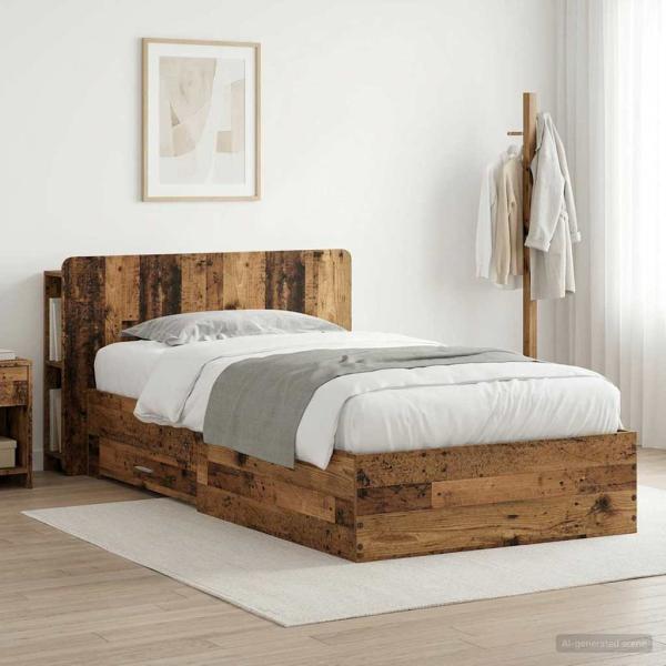 ARDEBO.de - Bettgestell mit Stauraum Altholz 80 x 200 cm Holzwerkstoff