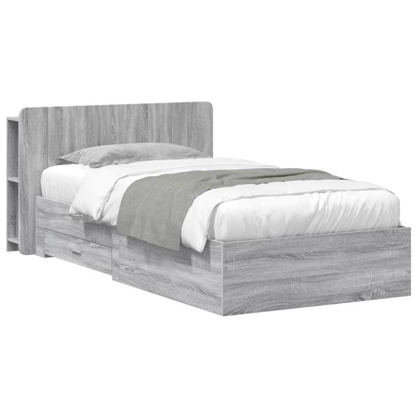 ARDEBO.de - Bettgestell mit Stauraum Grau Sonoma 90 x 200 cm Holzwerkstoff