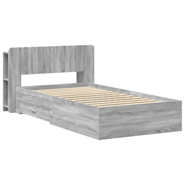 Bettgestell mit Stauraum Grau Sonoma 90 x 200 cm Holzwerkstoff