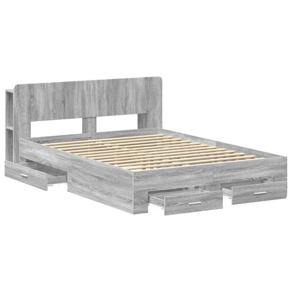 Bettgestell mit Stauraum Grau Sonoma 140 x 200 cm Holzwerkstoff