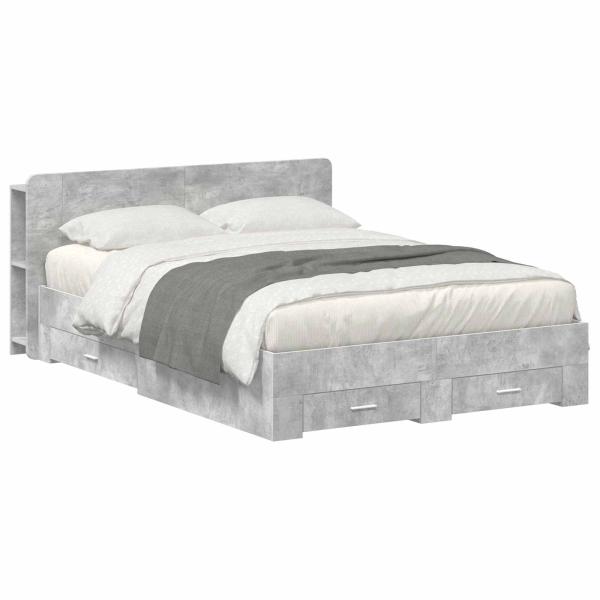 ARDEBO.de - Bettgestell mit Stauraum Betongrau 150 x 200 cm Holzwerkstoff
