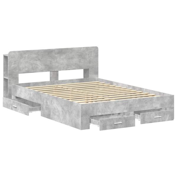 Bettgestell mit Stauraum Betongrau 160 x 200 cm Holzwerkstoff