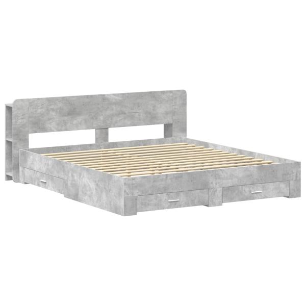 Bettgestell mit Stauraum Betongrau 200 x 200 cm Holzwerkstoff