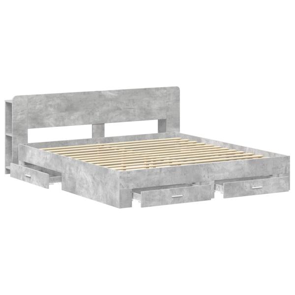 Bettgestell mit Stauraum Betongrau 200 x 200 cm Holzwerkstoff