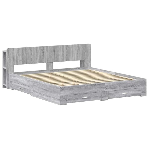 Bettgestell mit Stauraum Grau Sonoma 200 x 200 cm Holzwerkstoff