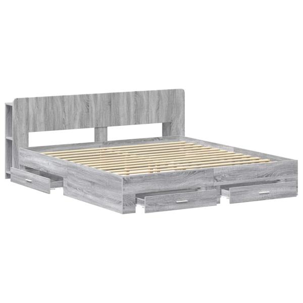 Bettgestell mit Stauraum Grau Sonoma 200 x 200 cm Holzwerkstoff