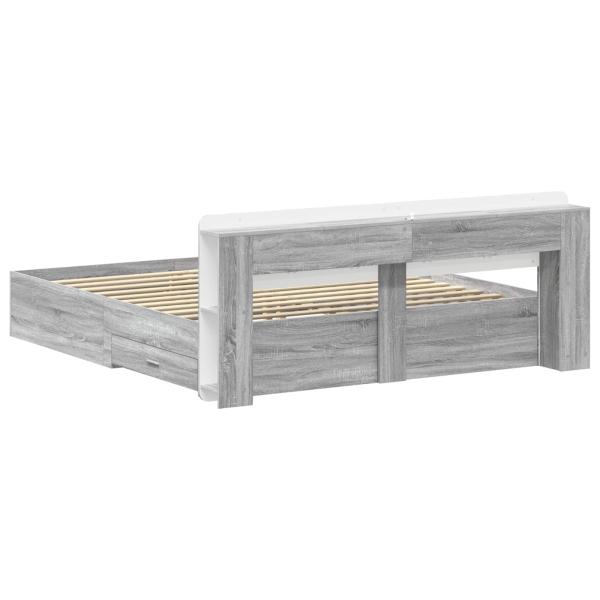 Bettgestell mit Stauraum Grau Sonoma 200 x 200 cm Holzwerkstoff