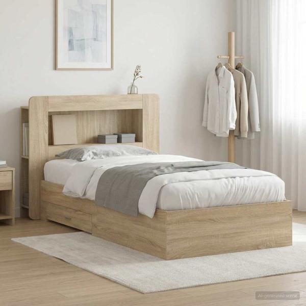ARDEBO.de - Bettgestell mit Stauraum Sonoma-Eiche 80 x 200 cm Holzwerkstoff