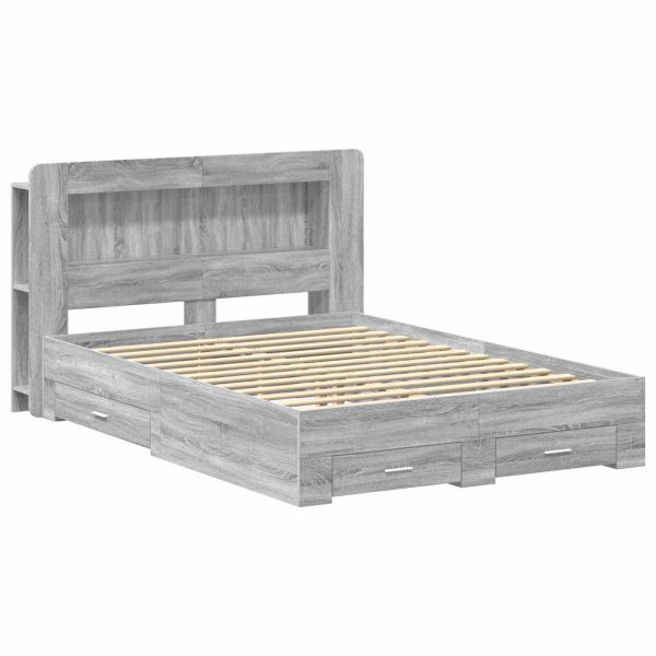 Bettgestell mit Stauraum Grau Sonoma 160 x 200 cm Holzwerkstoff