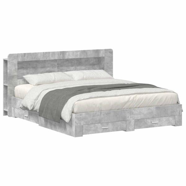 ARDEBO.de - Bettgestell mit Stauraum Betongrau 200 x 200 cm Holzwerkstoff