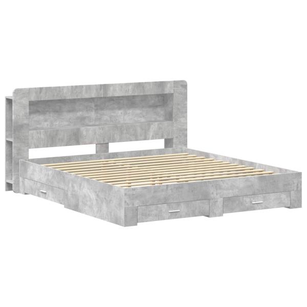 Bettgestell mit Stauraum Betongrau 200 x 200 cm Holzwerkstoff