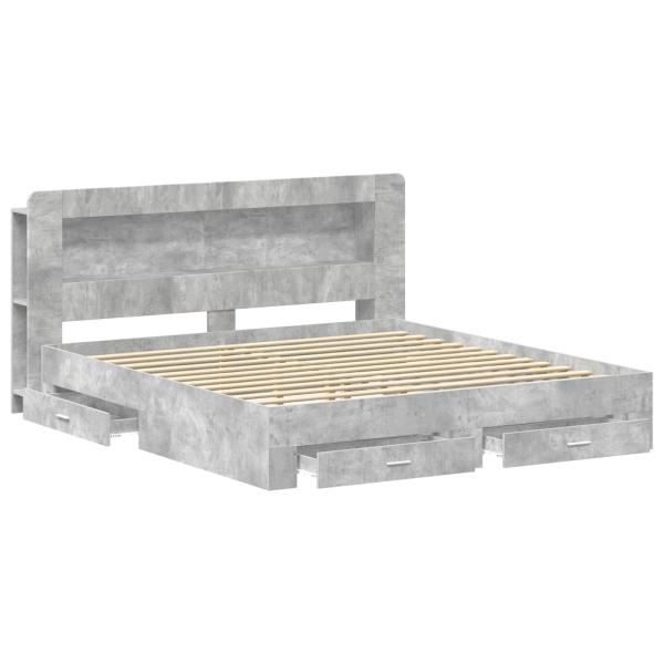 Bettgestell mit Stauraum Betongrau 200 x 200 cm Holzwerkstoff