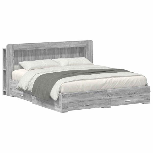 ARDEBO.de - Bettgestell mit Stauraum Grau Sonoma 200 x 200 cm Holzwerkstoff