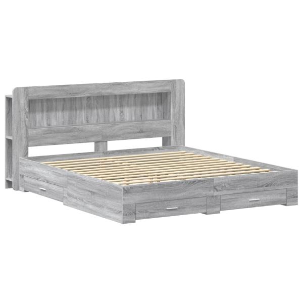 Bettgestell mit Stauraum Grau Sonoma 200 x 200 cm Holzwerkstoff