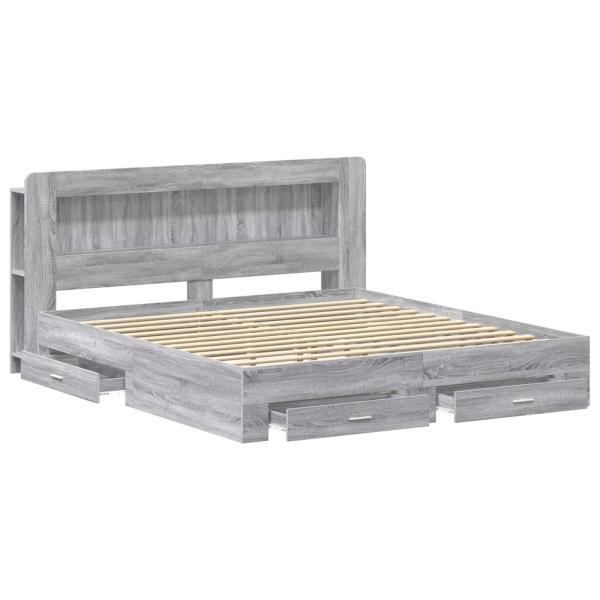 Bettgestell mit Stauraum Grau Sonoma 200 x 200 cm Holzwerkstoff