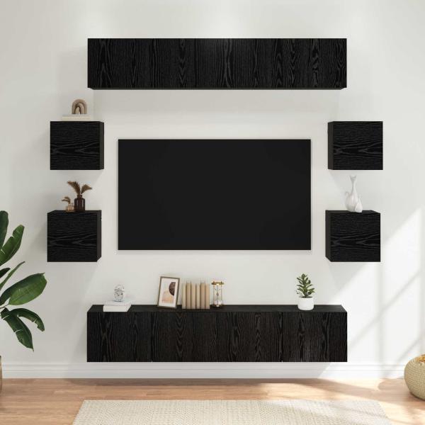 ARDEBO.de - TV-Schrankset 8 Stk. Schwarze Eiche Holzwerkstoff