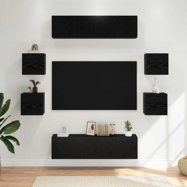 ARDEBO.de - TV-Schrankset 8 Stk. Schwarze Eiche Holzwerkstoff