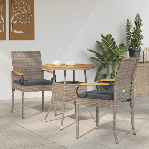 ARDEBO.de - Gartenstühle 2 stk. Grau und Dunkelgrau Poly-Rattan und Akazie