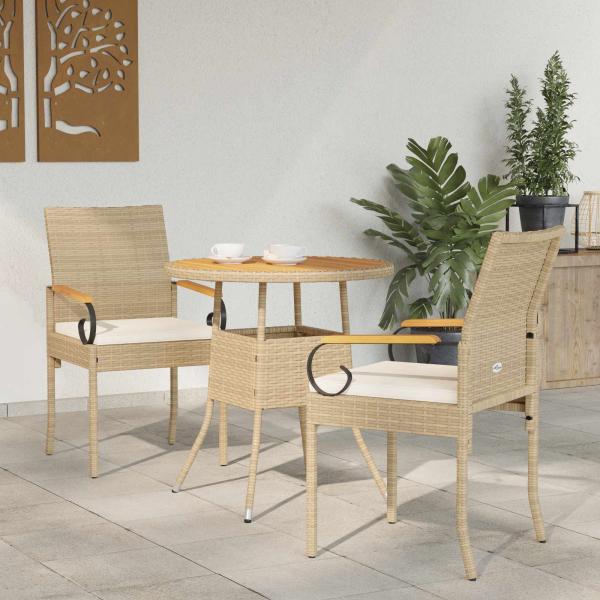 ARDEBO.de - Gartenstühle 2 stk. Beige und Cremeweiß Poly-Rattan und Akazie