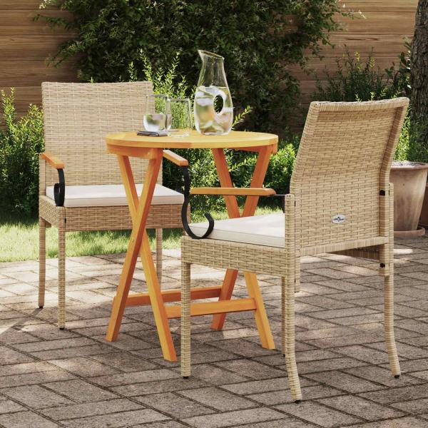 Gartenstühle 2 stk. Beige und Cremeweiß Poly-Rattan und Akazie