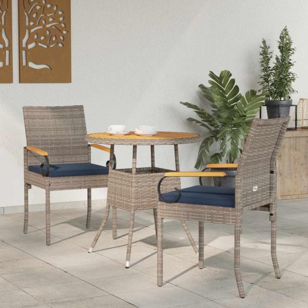 ARDEBO.de - Gartenstühle 2 stk. Grau und Marineblau Poly-Rattan und Akazie