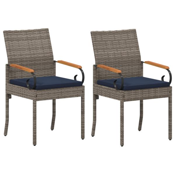 Gartenstühle 2 stk. Grau und Marineblau Poly-Rattan und Akazie