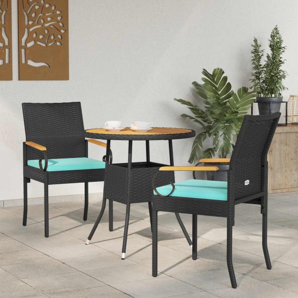 ARDEBO.de - Gartenstühle 2 stk. Schwarz und Türkis Poly-Rattan und Akazie