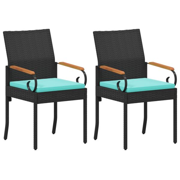 Gartenstühle 2 stk. Schwarz und Türkis Poly-Rattan und Akazie