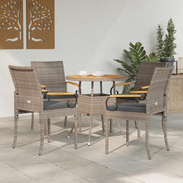 ARDEBO.de - Gartenstühle 4 stk. Grau und Dunkelgrau Poly-Rattan und Akazie