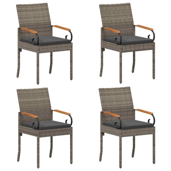Gartenstühle 4 stk. Grau und Dunkelgrau Poly-Rattan und Akazie