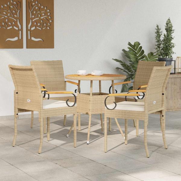 ARDEBO.de - Gartenstühle 4 stk. Beige und Cremeweiß Poly-Rattan und Akazie