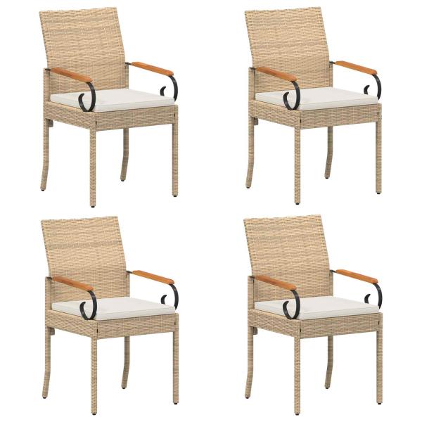 Gartenstühle 4 stk. Beige und Cremeweiß Poly-Rattan und Akazie