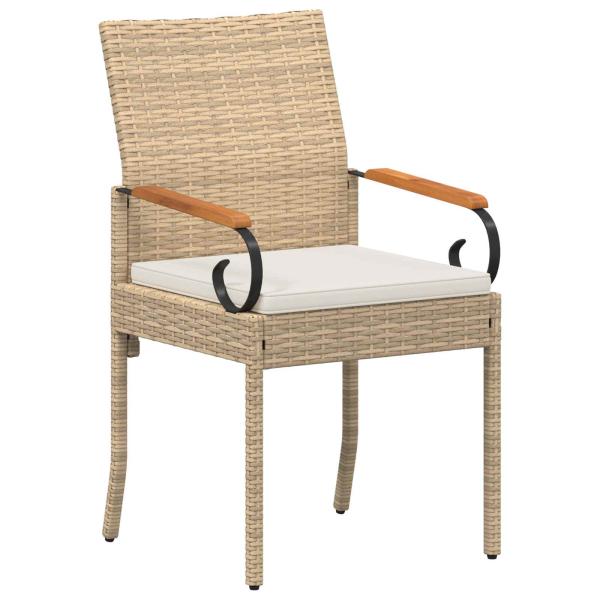 Gartenstühle 4 stk. Beige und Cremeweiß Poly-Rattan und Akazie