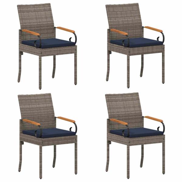 Gartenstühle 4 stk. Grau und Marineblau Poly-Rattan und Akazie