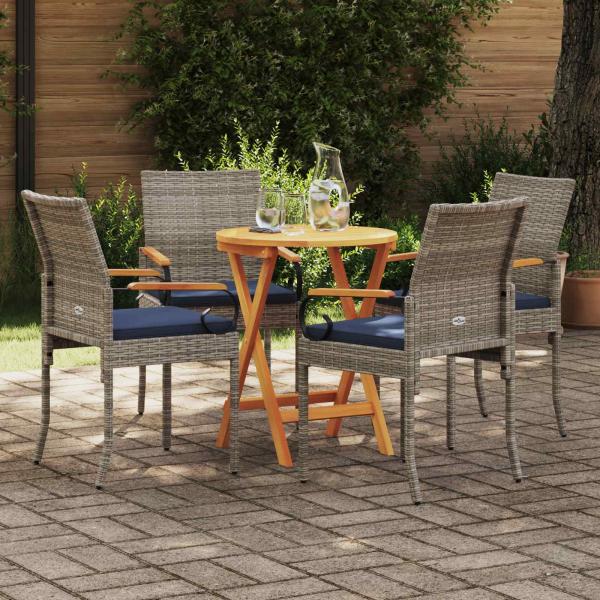 Gartenstühle 4 stk. Grau und Marineblau Poly-Rattan und Akazie