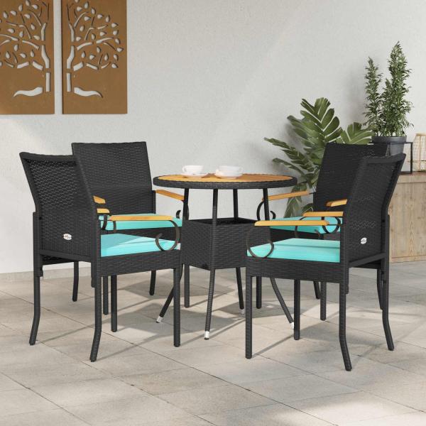 ARDEBO.de - Gartenstühle 4 stk. Schwarz und Türkis Poly-Rattan und Akazie