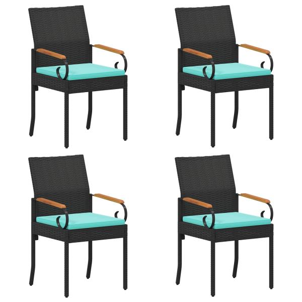 Gartenstühle 4 stk. Schwarz und Türkis Poly-Rattan und Akazie