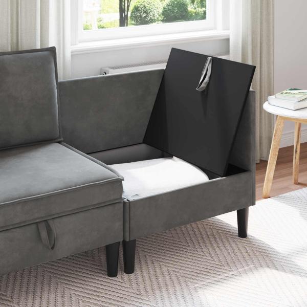 Sofa mit Stauraum Dunkelgrau Samt