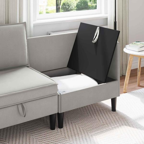 Ecksofa mit Stauraum Hellgrau Samt