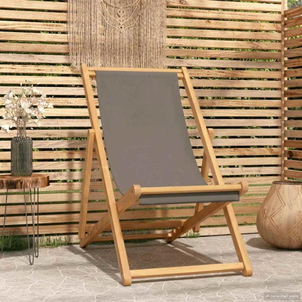 ARDEBO.de - Liegestuhl Taupe Massivholz Teak