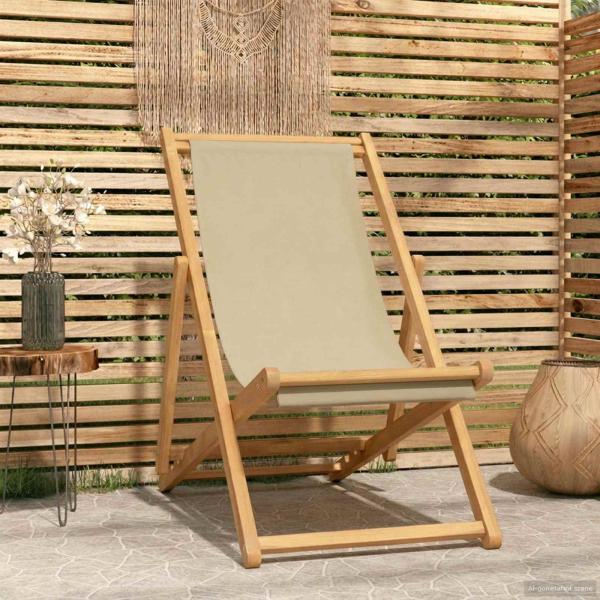 ARDEBO.de - Liegestuhl Beige Massivholz Teak
