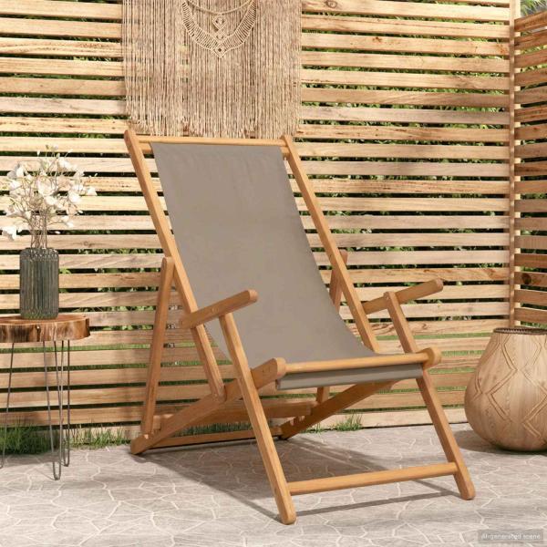 ARDEBO.de - Liegestuhl Taupe Massivholz Teak