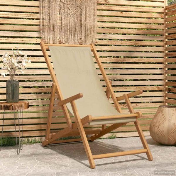 ARDEBO.de - Liegestuhl Beige Massivholz Teak